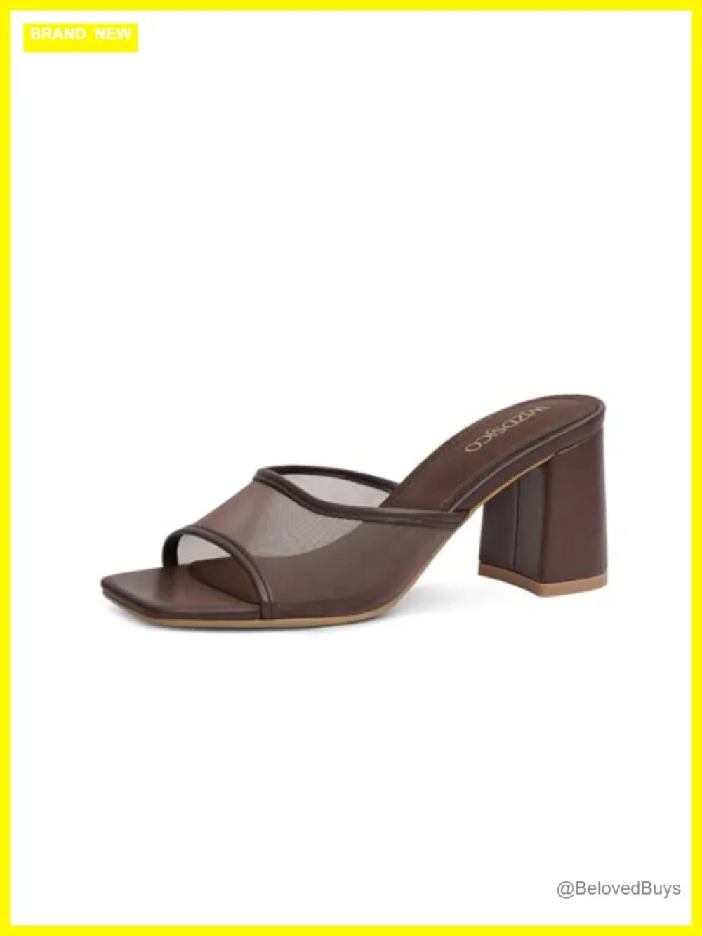 Women's Heeled Mesh Mules Square Toe Block Chunky Heel Slip On Slide Sandals